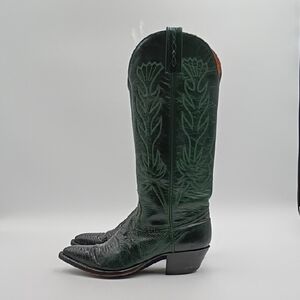 Vintage J. Chisolm Cowboy Boots 6 Green Exotic Lizard Leather Rodeo Stagecoach